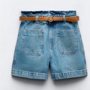 Zara Blue Jean Shorts with Brown Belt
